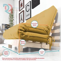 Futon Casal Tokio Sofa Cama Amarelo Acquablock com Madeira Maciça - 4