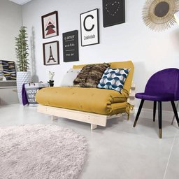 Futon Casal Tokio Sofa Cama Amarelo Acquablock com Madeira Maciça - 1