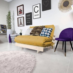 Futon Casal Tokio Sofa Cama Amarelo Acquablock com Madeira Maciça
