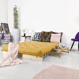 Futon Casal Tokio Sofa Cama Amarelo Acquablock com Madeira Maciça - 2