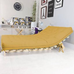 Futon Casal Tokio Sofa Cama Amarelo Acquablock com Madeira Maciça - 5