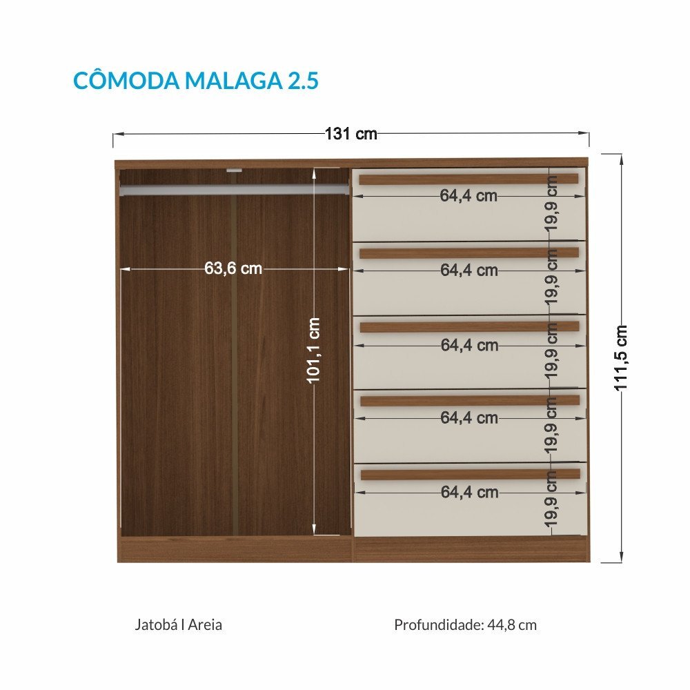 Comoda Grande Malaga Gold 2 Portas 5 Gavetas Santos Andira - 4