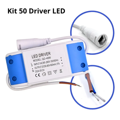 Kit 50 Driver Led 48w 600ma Bivolt para Painel Led Plafon