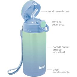 Copo Garrafa Termica Infantil com Canudo AÇO INOX 400ML Buba Azul - 8
