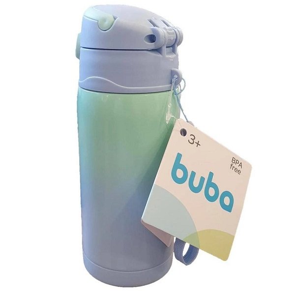 Copo Garrafa Termica Infantil com Canudo AÇO INOX 400ML Buba Azul - 6