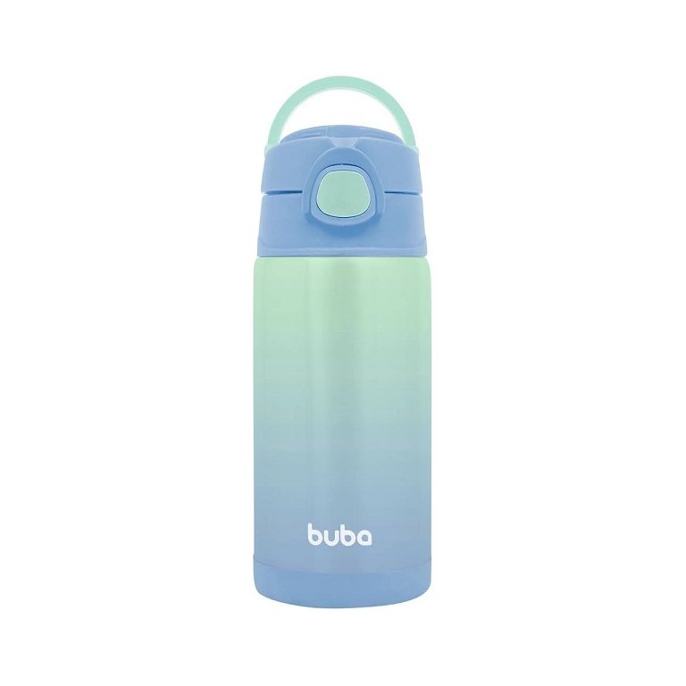 Copo Garrafa Termica Infantil com Canudo AÇO INOX 400ML Buba Azul