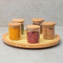 Ver imagem 2 de Bandeja Decorativa Redonda de Bambu e Palha Base Giratória
