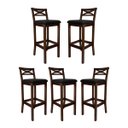 Ver imagem 1 de Kit 5 Banquetas Alta Estofada para Bancada Madri Madeira Capuccino Suede Preto Ccs