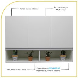 Armário Aéreo Multiuso 3 Portas com Nicho P/cozinha 100% Mdf - 3
