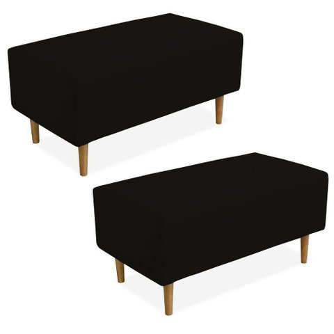 Kit 02 Puffs Cléo W01 Pés Palito 90 Cm Suede Preto