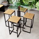 Ver imagem 1 de Conjunto Mesa Alta Bar Bistrô Quadrada Vidro 4 Bancos Pinus Industrial Black Don Castro Decor Indust