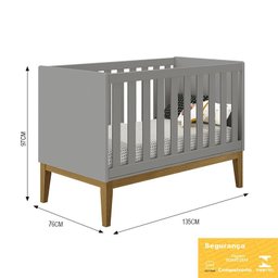 Dormitório Infantil Classic 2 Portas, Cômoda 1 Porta, Berço Cinza com Pés Amadeirado e Colchão - Rel - 5