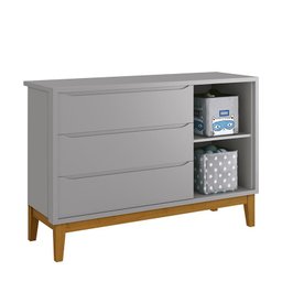 Dormitório Infantil Classic 2 Portas, Cômoda 1 Porta, Berço Cinza com Pés Amadeirado e Colchão - Rel - 4