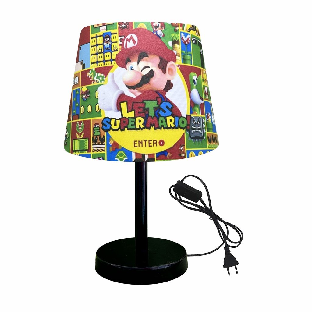 1598-prt-abajur Luminaria Infantil Quarto Bebe 15x20 Games Serie Mario