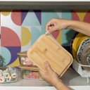 Ver mais imagens de Kit 3 Potes de Vidro 1,5l com Tampa Bambu Hermético Marmita Retangulares - Tud