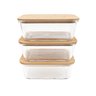 Kit 3 Potes de Vidro 1,5l com Tampa Bambu Hermético Marmita Retangulares - Tud - 3