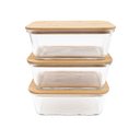 Ver imagem 3 de Kit 3 Potes de Vidro 1,5l com Tampa Bambu Hermético Marmita Retangulares - Tud