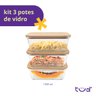 Kit 3 Potes de Vidro 1,5l com Tampa Bambu Hermético Marmita Retangulares - Tud - 4