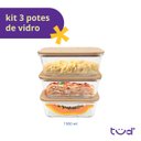 Ver imagem 4 de Kit 3 Potes de Vidro 1,5l com Tampa Bambu Hermético Marmita Retangulares - Tud