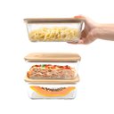 Ver imagem 2 de Kit 3 Potes de Vidro 1,5l com Tampa Bambu Hermético Marmita Retangulares - Tud