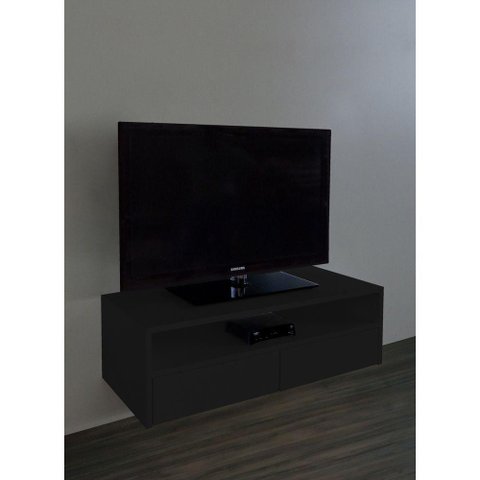 Rack para Tv Suspenso Bancada com Nicho e Gaveta Preto Laca