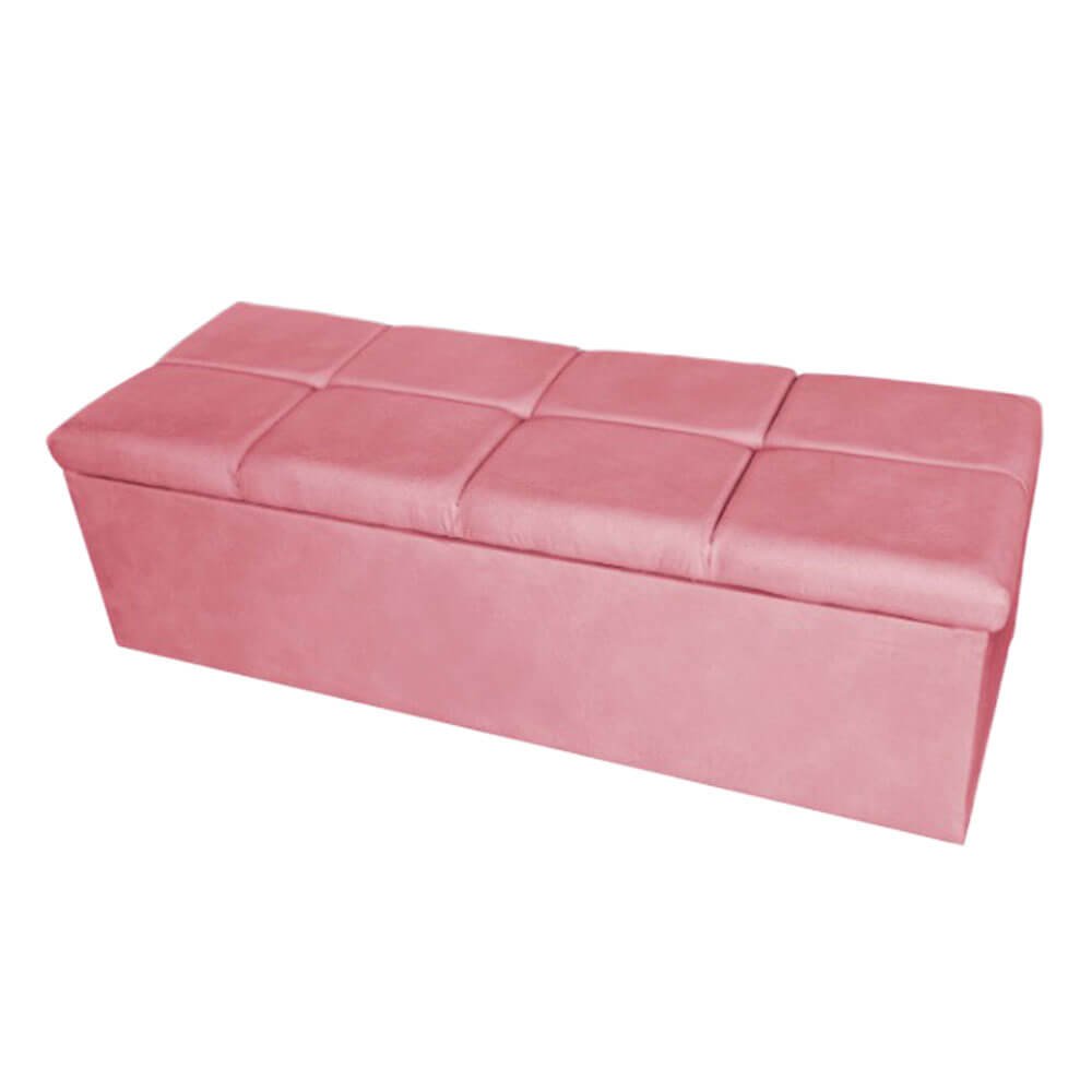 Kit Cabeceira + Calçadeira Baú Copenhague Queen Size 160cm Suede - Ecotec Decor:Rosa - 4