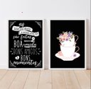 Ver imagem 2 de Kit 2 Quadros Café Cozinha Bons Momentos 45x34cm - com vidro:Madeira branca