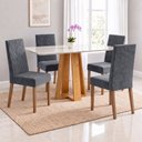 Ver imagem 1 de Conjunto Sala de Jantar Mesa Lisa 120cm Tampo MDF Vidro Canto Arredondado 4 Cadeiras Maitê
