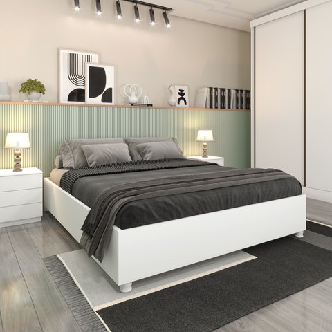 Cama Casal em MDP 193cm x 144cm Grecia Yescasa Branco