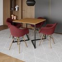 Ver imagem 1 de Jogo de Mesa Industrial Base Preta Tampo Quadrado 90cm Canela com 4 Poltronas Estofadas Vermelho