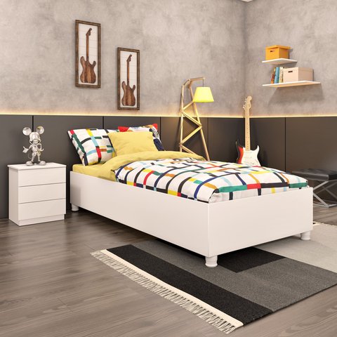 Cama Solteiro em MDP 94cm x 193cm Grecia Yescasa Branco