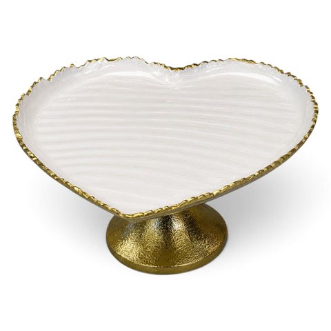 Centro de Mesa em Formato de Coração Dourado com Branco Perolado a: 15cm C: 27cm