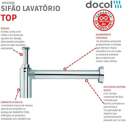 Sifão para Lavatório Top Dn40 Cromado - Docol - 3