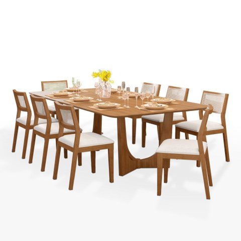 Mesa de Jantar Trento com 8 Cadeiras Bella Cru 200cm