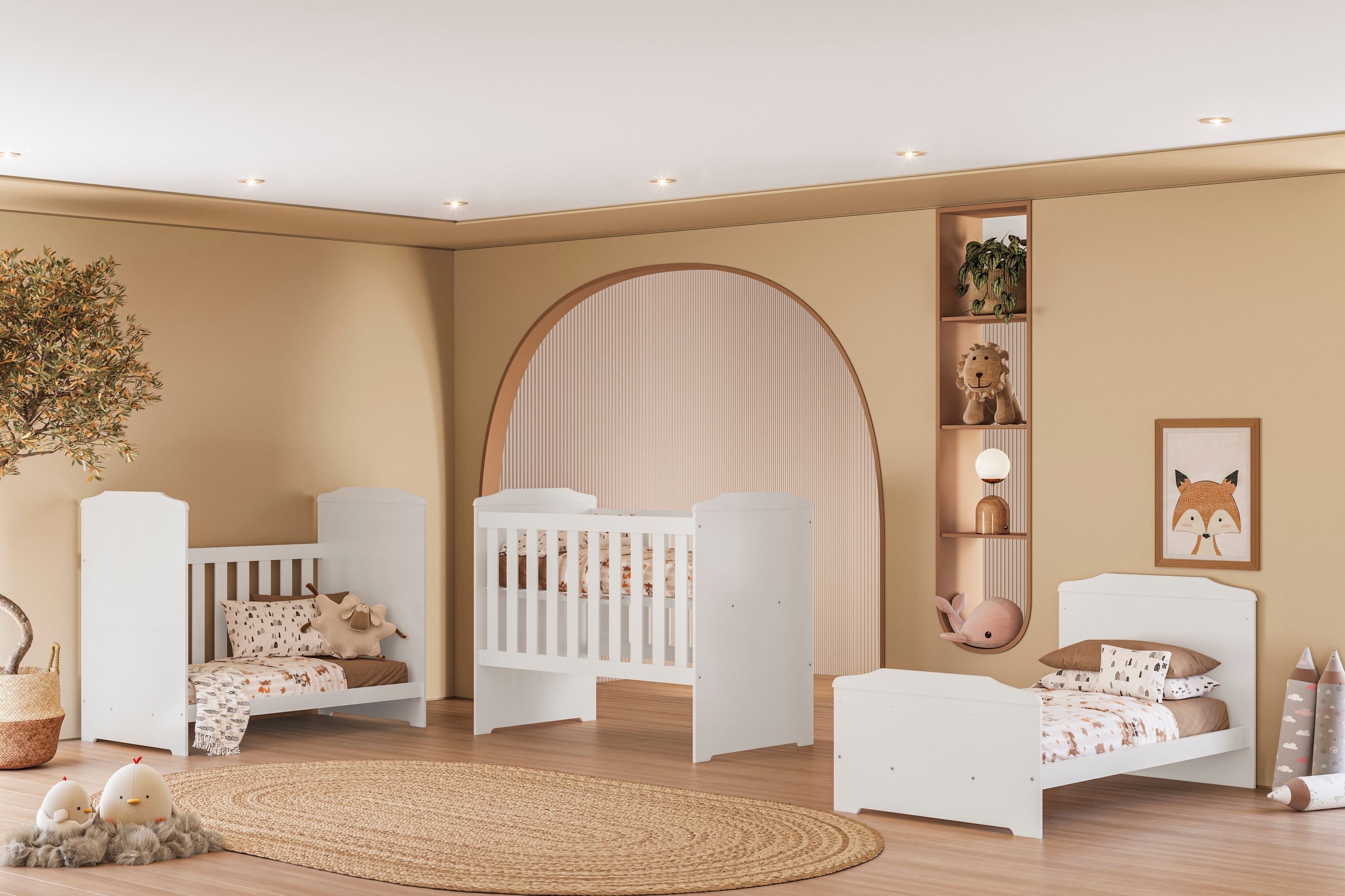Berço 3 em 1 Vira Mini Cama e Sofá 100% Mdf com Mosquiteiro