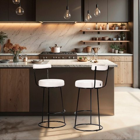 Banqueta Alta Cozinha Área Gourmet Bancada 70cm Encosto Industrial Aço Kit 2 Ziria Pu S02 - D’Rossi
