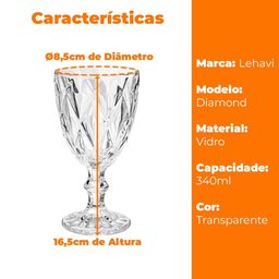 Jogo de Taças de Vidro Transparente Diamond 340ml 6 Peças - Lehaví - 5