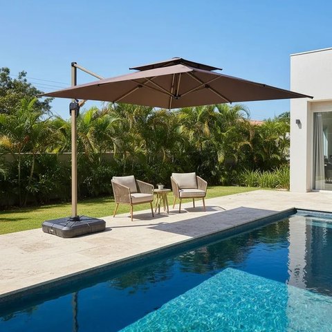 Ombrelone Guarda Sol Piscina e Jardim Quadrado 3X3 em Alumínio com Base (Guarda Sol para Piscina)