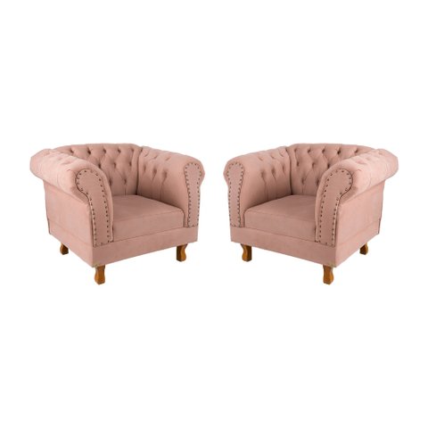 Duas Poltronas Chesterfield Capitone Veludo Rose Decorativa / Sala, Tv, Estar, Recepção