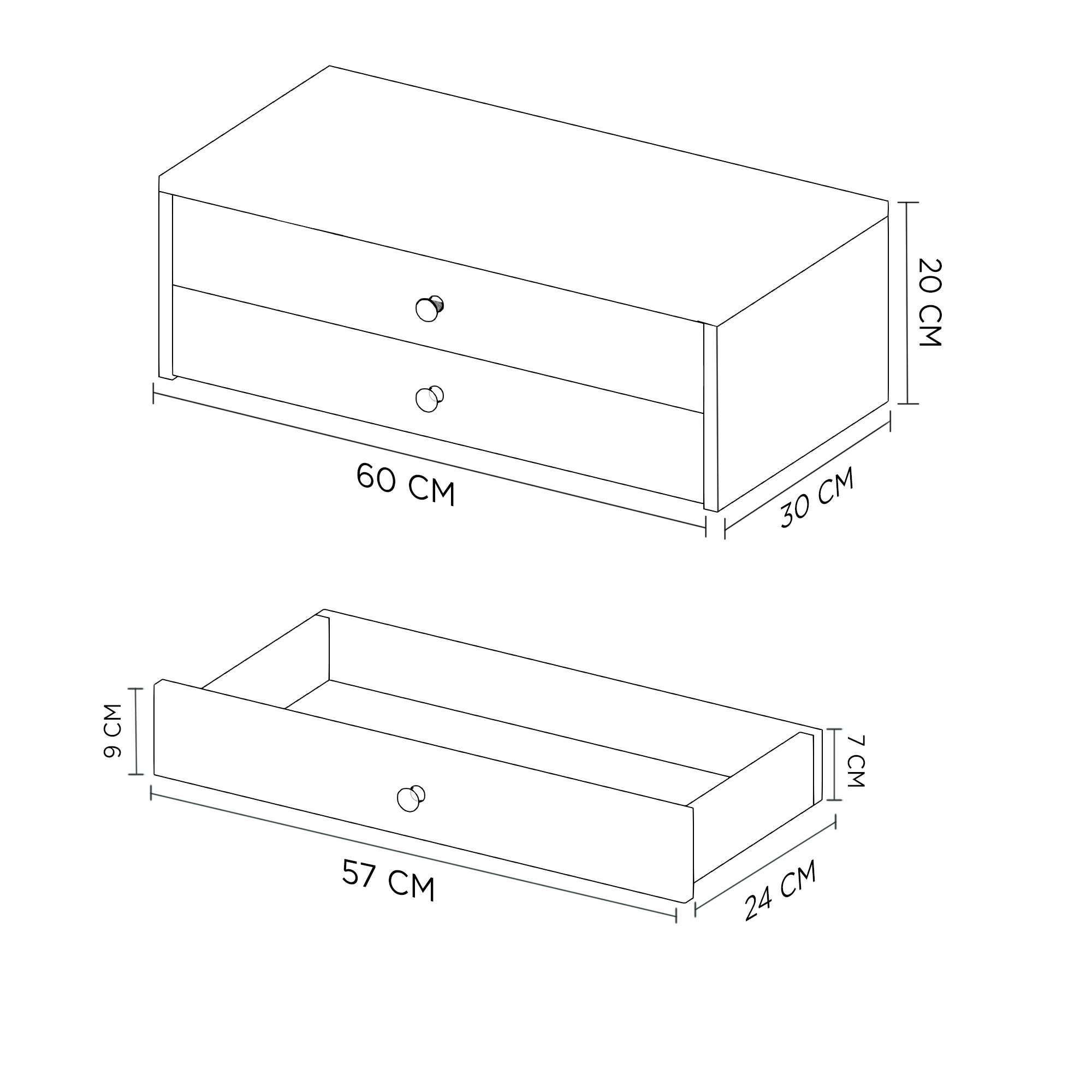 Gaveta Dupla Suspensa para Barbearia/salão de Beleza/quarto /penteadeira - Mdf/preto - 2