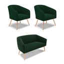 Ver imagem 1 de Namoradeira e 2 Poltronas Pé Palito Natural Stella Bouclê Verde D03 - D'Rossi