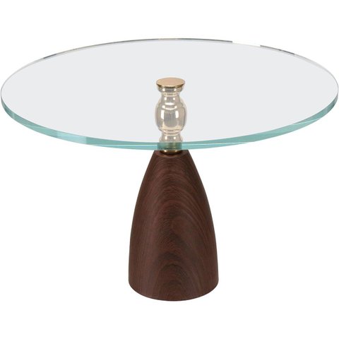 Prato para Doces Redondo Home&co com Base em Metal Cor de Madeira Vidro 21x35x35cm Transparente