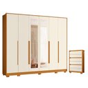 Ver imagem 1 de Guarda Roupa Casal Mercure com Espelho 6 Portas e Cômoda Unno 06 Gavetas Cinamomo Off White - Mó