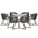 Ver imagem 1 de Mesa com 6 Cadeiras de Jantar Roma 120cm e Noronha em Alumínio Marrom Corda Náutica Estofado 3 Trama