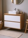 Ver imagem 2 de Gabinete para Banheiro com Cuba e Armario 80cm Mdf Freijo com Branco Dubai - On Móveis