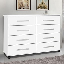 Cômoda com 8 Gavetas e Rodízios Jade Branco Móveis Primus - 1