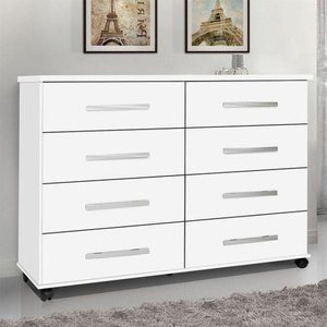 Cômoda com 8 Gavetas e Rodízios Jade Branco Móveis Primus