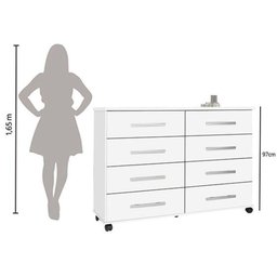 Cômoda com 8 Gavetas e Rodízios Jade Branco Móveis Primus - 4