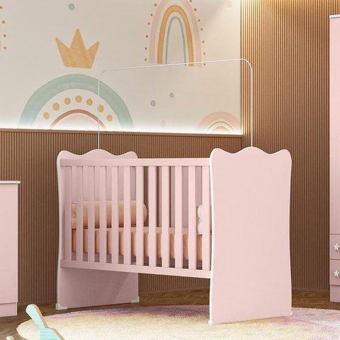 Berço Lua Encantada com Mosquiteiro Quarto Infantil Bebê Rosa