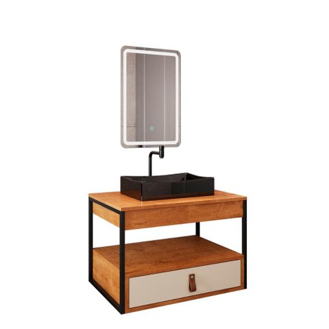 Gabinete Harley Cuba Torneira Espelho Retangular Led 50cm Nature/off White